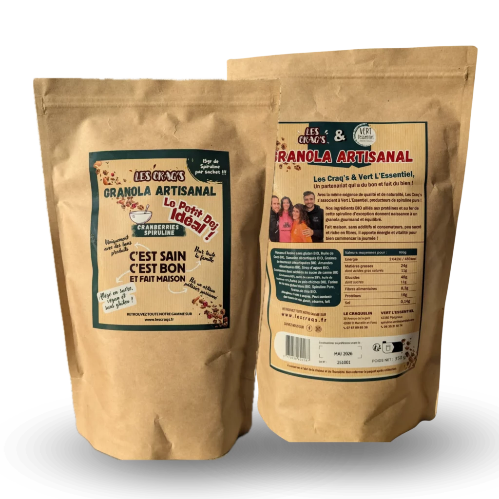 Sachet de granola artisanal BIO Les Craq’s x Vert L’Essentiel – 350 g