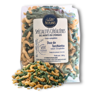 Torchietto nature et spiruline artisanaux en vrac – pâtes fermière 500g