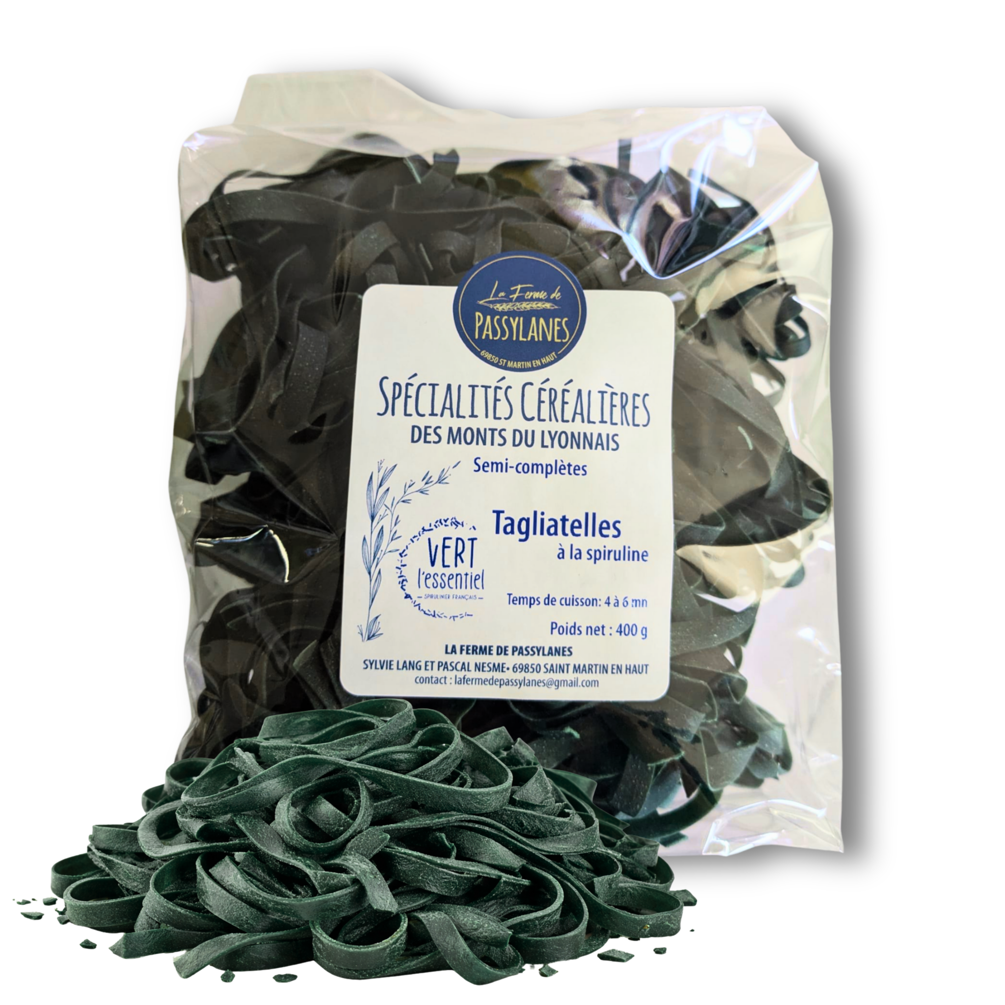 Paquet de tagliatelles spiruline 400g – pâtes artisanales