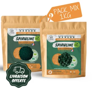 PACK MIX Spiruline Bio - Lot Comprimés + Vermicelles Bio - soit 1KG de spiruline
