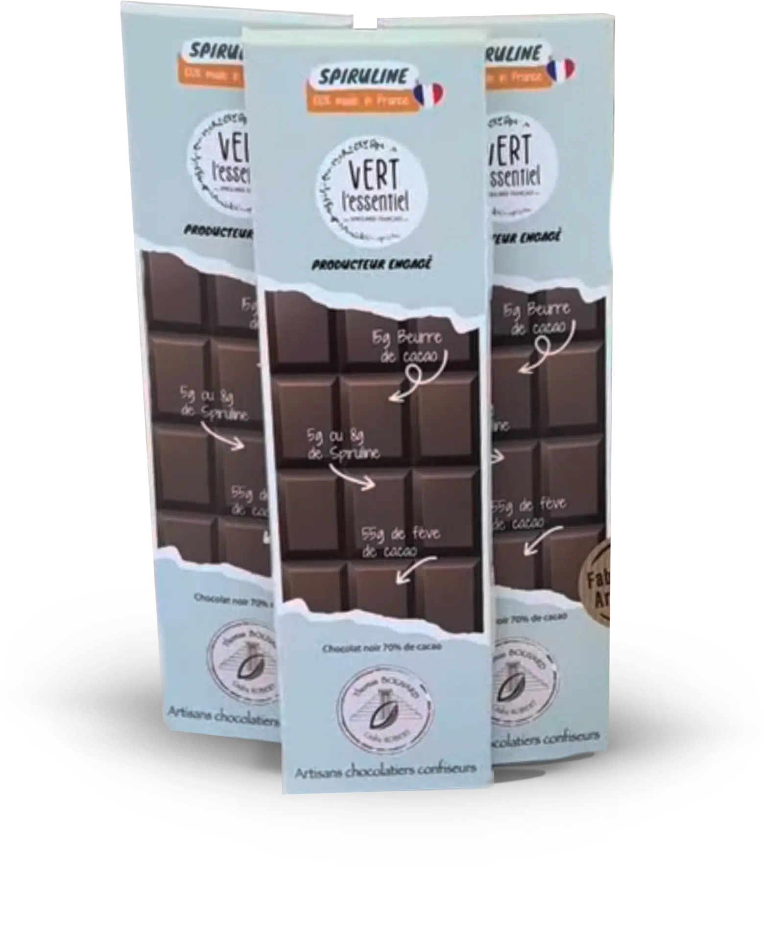 Tablette de chocolat à la spiruline - Produit artisanalement dans la Loire